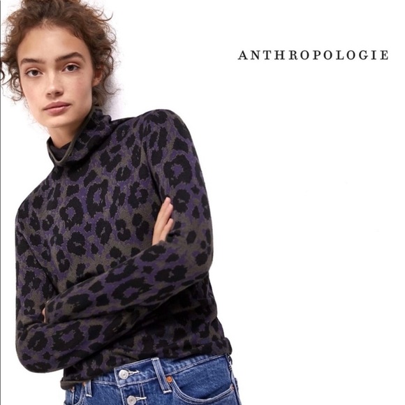 Anthropologie Sweaters - Anthropologie Leopard Turtleneck Sweater Petite XS